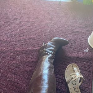 Nine West brown leather pointed toe knee high boot